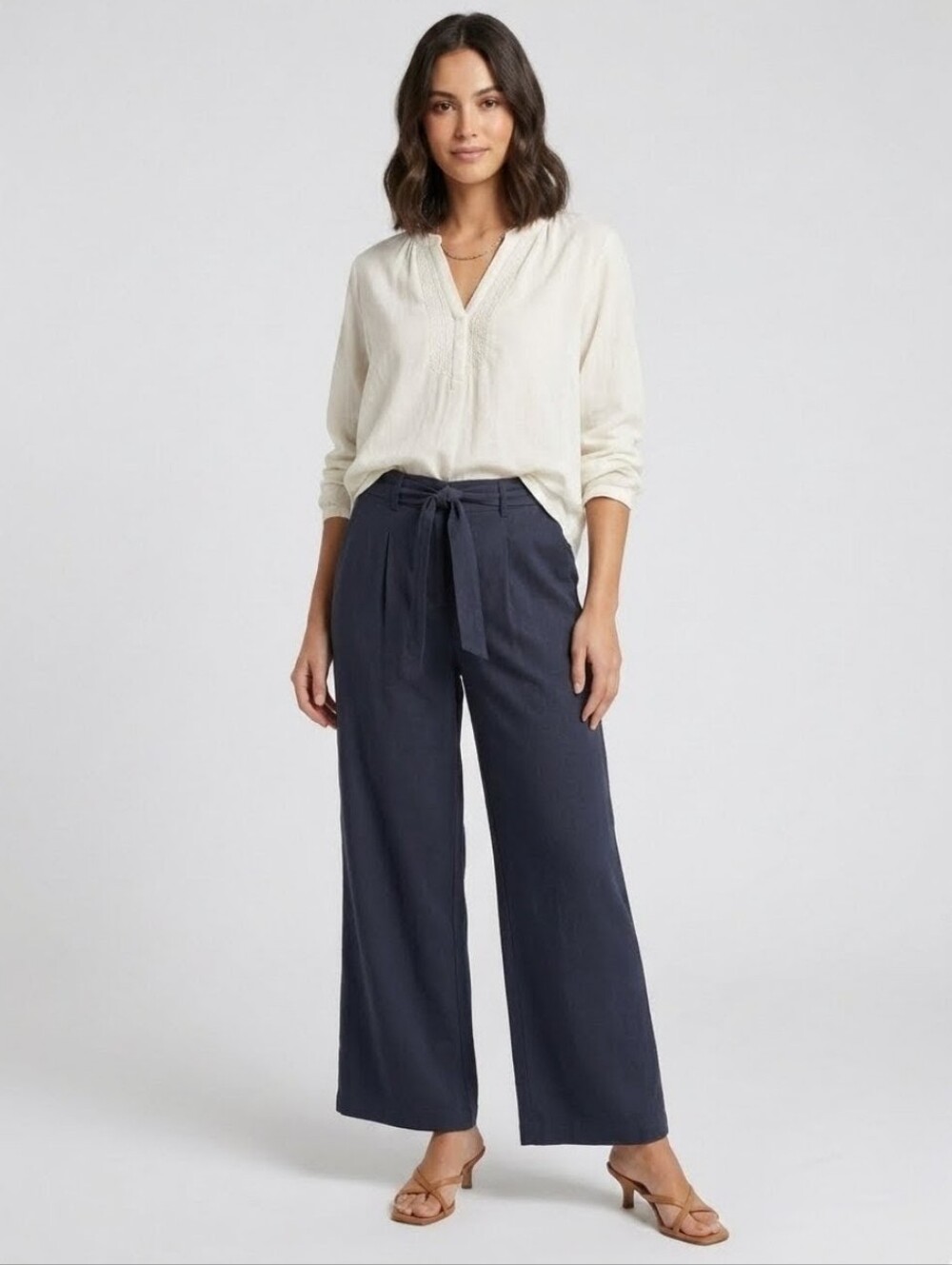 Zaggora Bkack Wide-Leg Tencel Tie-Waist Pants